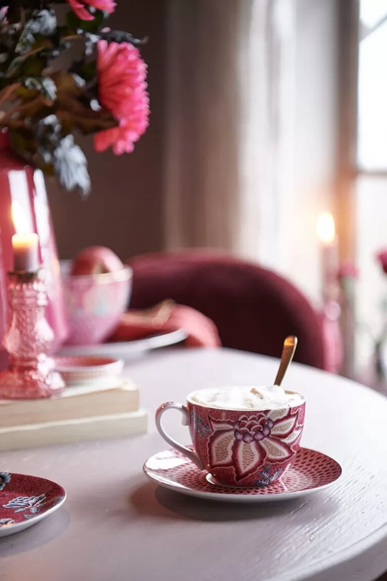 Tasse & Untertasse<Pip Studio Flower Festival Set/2 Cappuccino Tasse & Undertasse Dunkelrosa