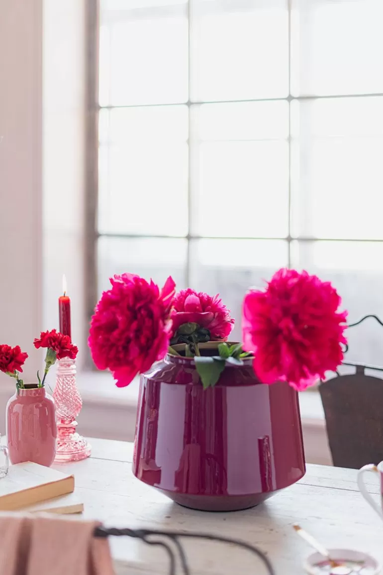Grose Vasen<Pip Studio Metall Vase Dunkel 22 Cm Rosa