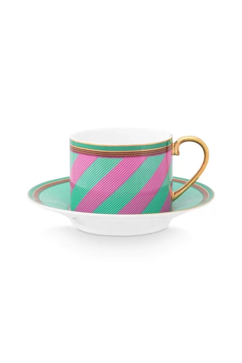 Tasse & Untertasse<Pip Studio Pip Chique Stripes Cappuccino Tasse & Untertasse Rosa/Grun