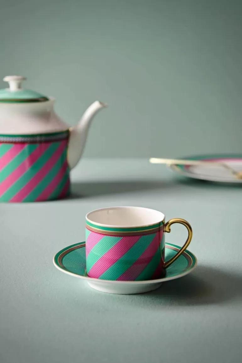 Tasse & Untertasse<Pip Studio Pip Chique Stripes Cappuccino Tasse & Untertasse Rosa/Grun