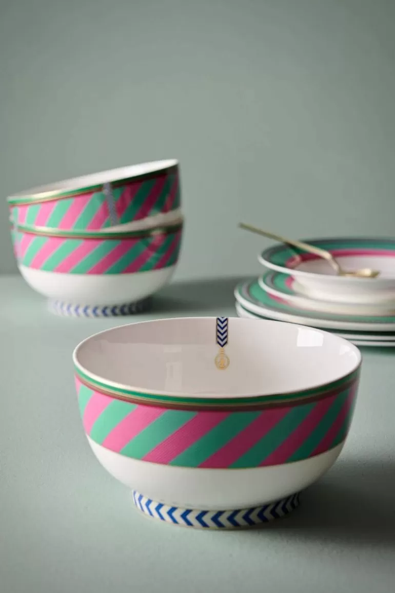 Schalen<Pip Studio Pip Chique Stripes Schale Rosa/Grun 20.5Cm