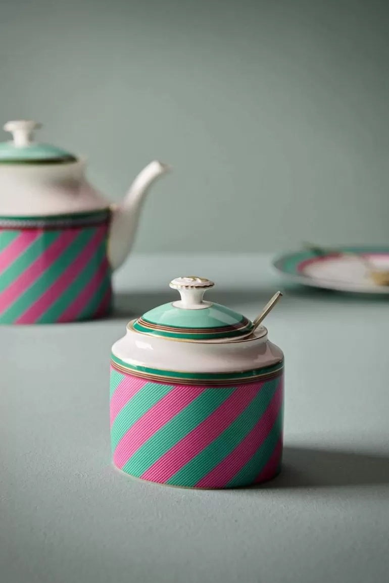 Zuckerdose<Pip Studio Pip Chique Stripes Zuckerdose Rosa/Grun