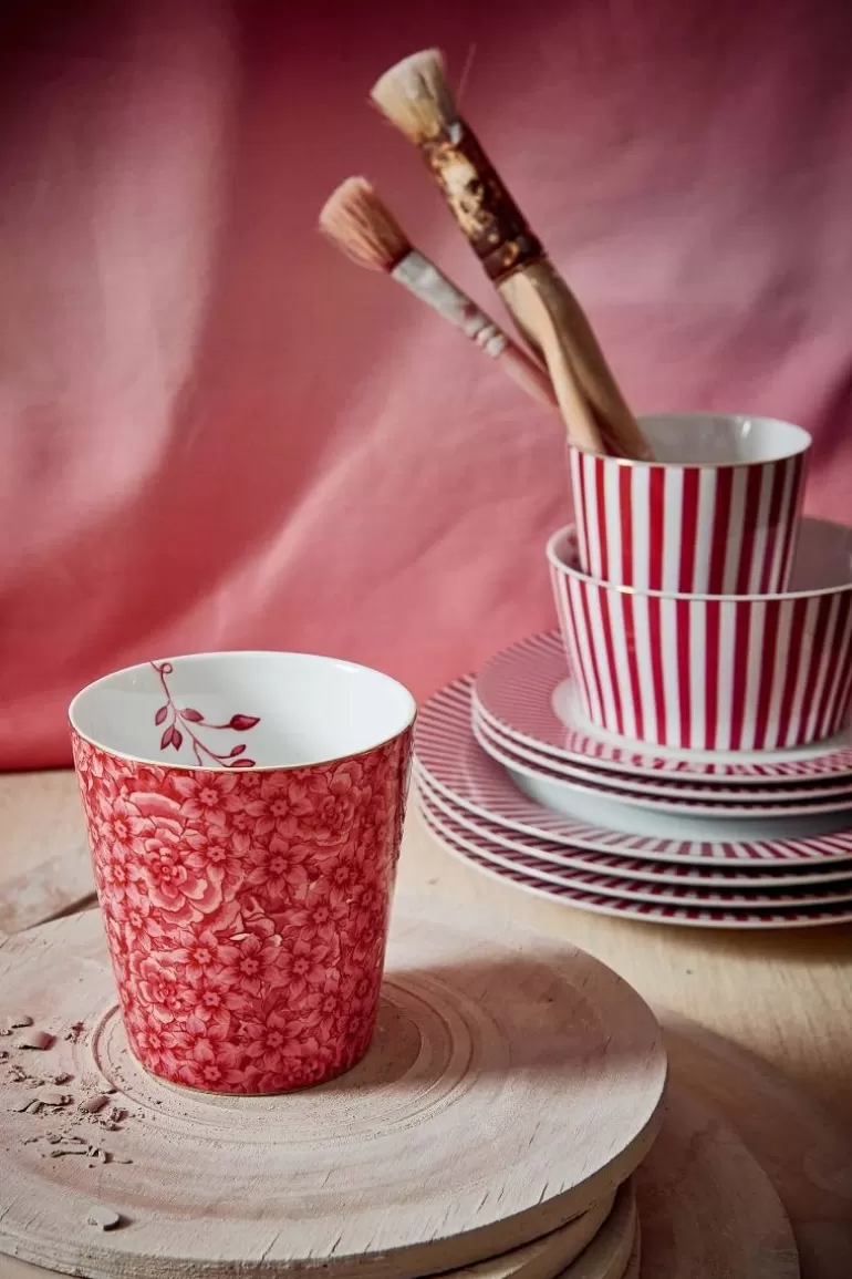 Kaffeetassen<Pip Studio Royal Stripes Tasse Blumen Dunkelrosa