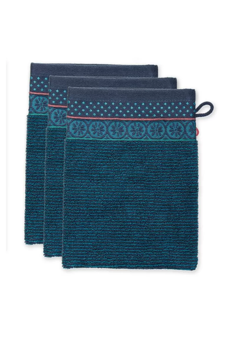 Waschlappen<Pip Studio Waschlappen Set/3 Soft Zellige Dunkel 16X22 Cm Blau