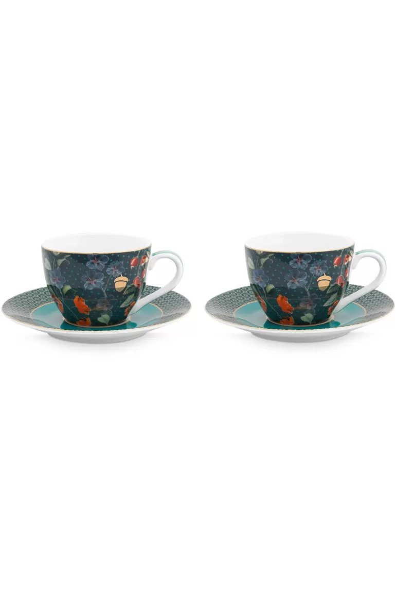 Tasse & Untertasse<Pip Studio Winter Wonderland Set/2 Espresso Tassen & Untertassen Dunkelblau
